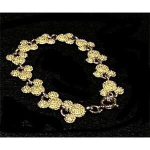 Disney Mickey Mouse Link Bracelet Gold Tone Textured Faces